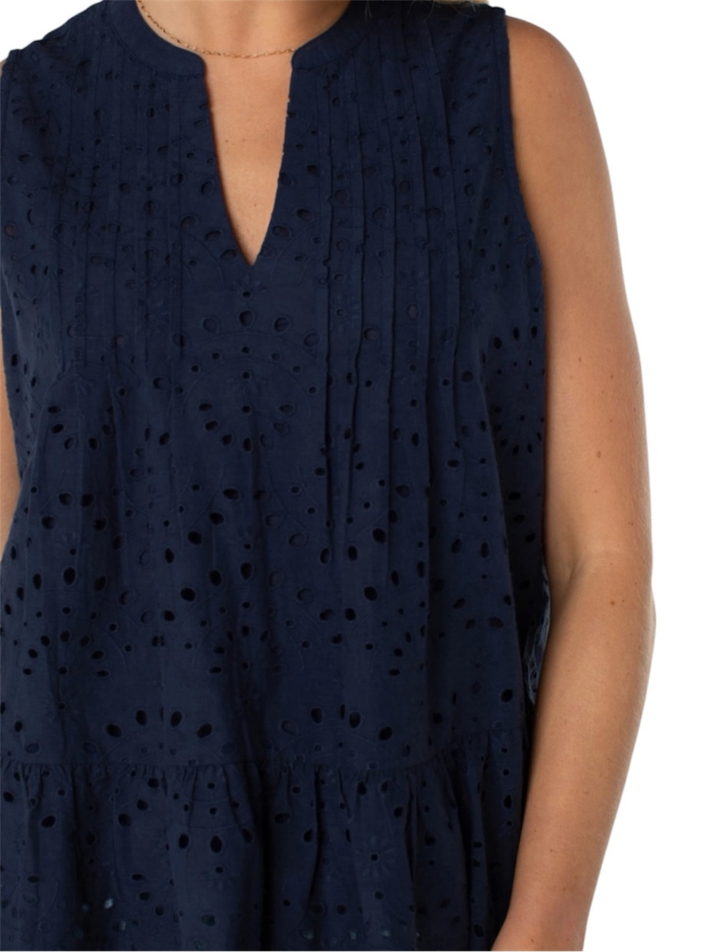 NWT Liverpool Los Angeles Sleeveless Pintuck Eyelet Top Navy Blue XL - Picture 4 of 9